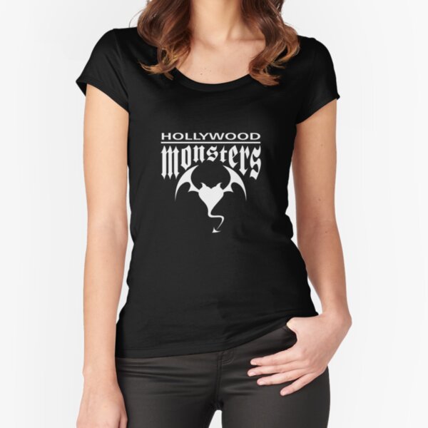 Hollywood Monsters Text Bat Logo - WHITE PRINT Fitted Scoop T-Shirt