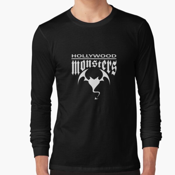 Hollywood Monsters Text Bat Logo - WHITE PRINT Long Sleeve T-Shirt
