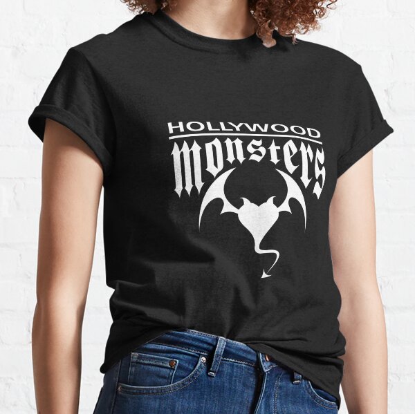 Hollywood Monsters Text Bat Logo - WHITE PRINT Classic T-Shirt