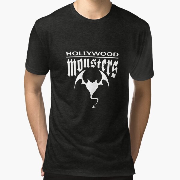 Hollywood Monsters Text Bat Logo - WHITE PRINT Tri-blend T-Shirt