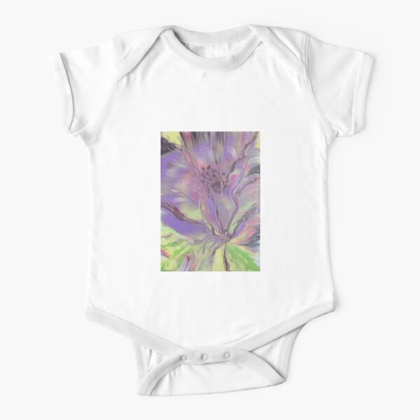 Purple Flower Acrylic Fluid Art Short Sleeve Baby One-Piece