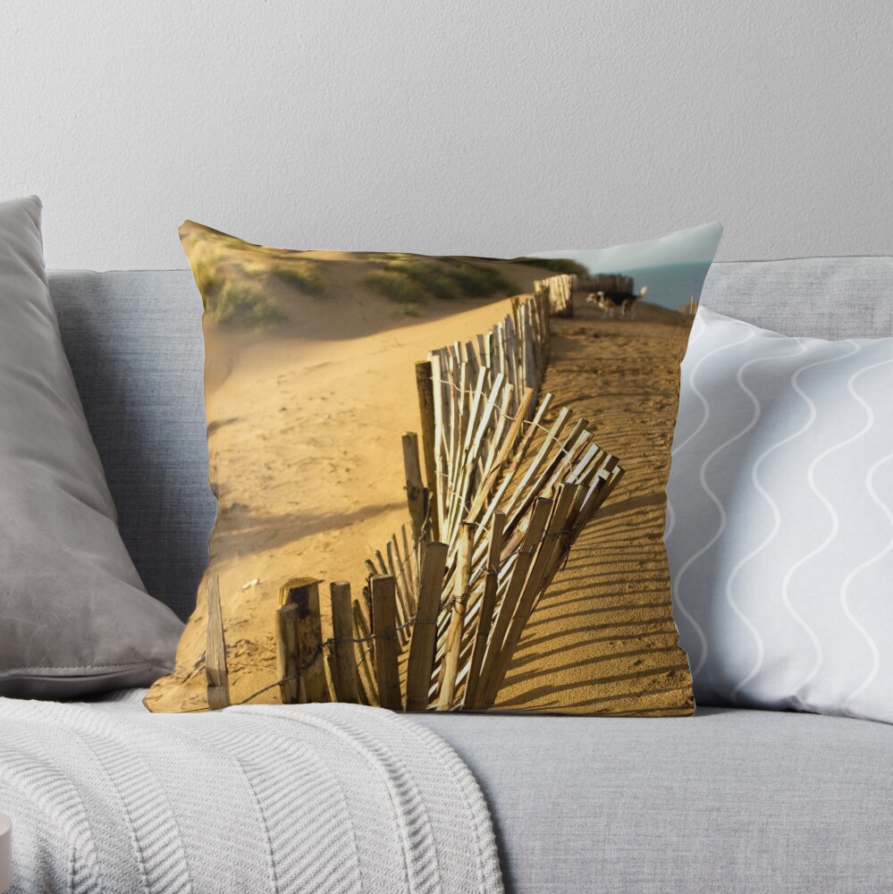 Fence at Formby Beach Throw Pillow