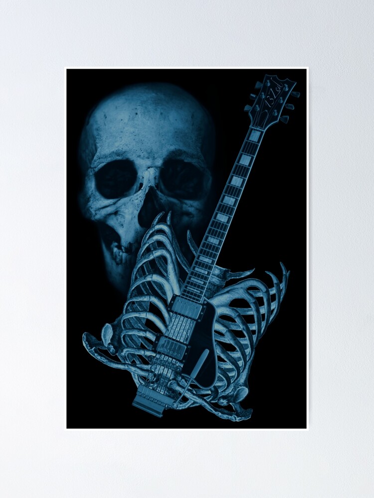 "Skull and Bones Rib Cage Guitar in Blue" Poster for Sale by 13zed Redbubble
