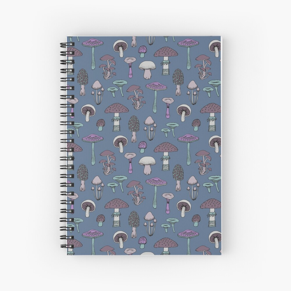 Midnight Mushrooms - Grey - fun fungus pattern by Cecca Designs Spiral Notebook