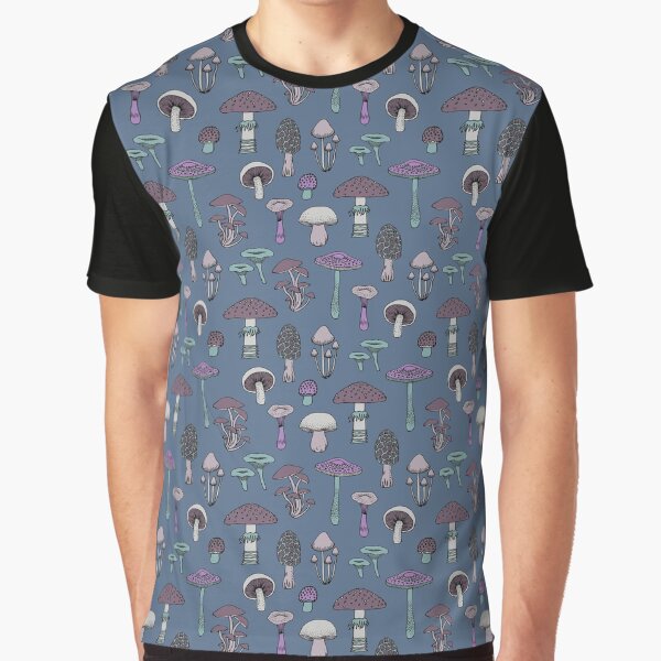 Midnight Mushrooms - Grey - fun fungus pattern by Cecca Designs Graphic T-Shirt