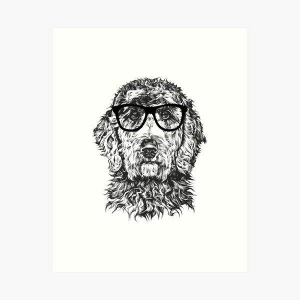 Hipster Doodle Dog Line Drawing Art Print