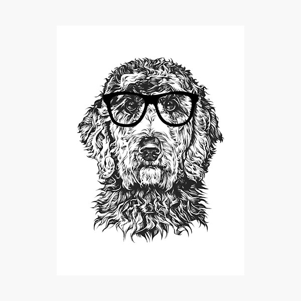 Hipster Doodle Dog Line Drawing Photographic Print