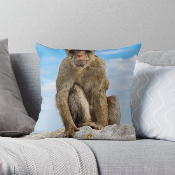 The famous apes of Gibraltar Throw Pillow