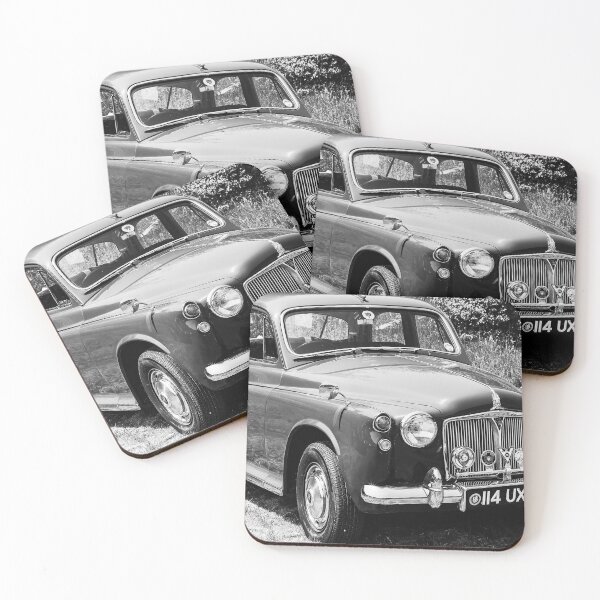 Item preview, A black and white image of a 1960's Rover 80 on display at a car show designed and sold by Graham Cornall.
