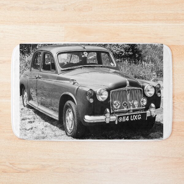 Item preview, A black and white image of a 1960's Rover 80 on display at a car show designed and sold by Graham Cornall.