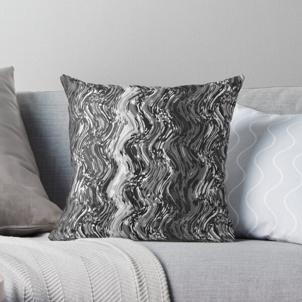 Black and White Watercolor Wavy Stripes Throw Pillow