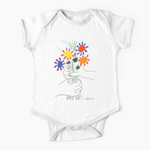 Pablo Picasso Bouquet Of Peace 1958 (Flowers Bouquet With Hands) or Le Bouquet de la Amitié (friendship) Short Sleeve Baby One-Piece