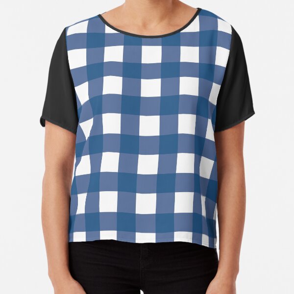 Blue Gingham Pattern Chiffon Top