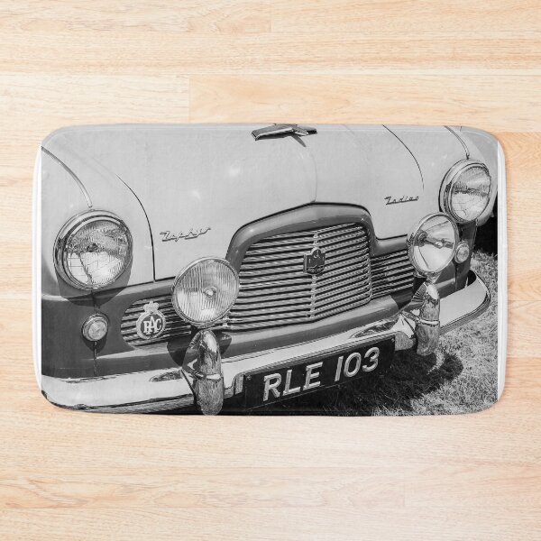 Item preview, A black and white image of the front of a 1950's Ford Zephyr Zodiac on display at a car show designed and sold by Graham Cornall.