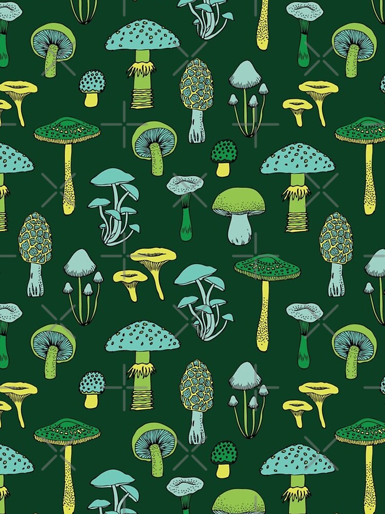 Thumbnail 4 of 4, iPhone Case, Midnight Mushrooms - Green - fun fungus pattern by Cecca Designs designed and sold by Cecca-Designs.