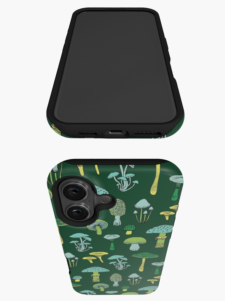 Thumbnail 3 of 4, iPhone Case, Midnight Mushrooms - Green - fun fungus pattern by Cecca Designs designed and sold by Cecca-Designs.