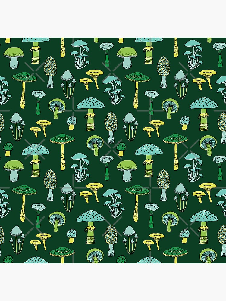 Thumbnail 4 of 4, Clock, Midnight Mushrooms - Green - fun fungus pattern by Cecca Designs designed and sold by Cecca-Designs.