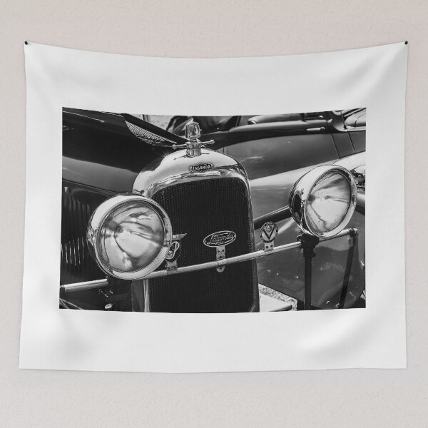 Item preview, A black and white image of the front of a 1950's Lagonda 14/60 Tourer on display at a car show designed and sold by Graham Cornall.