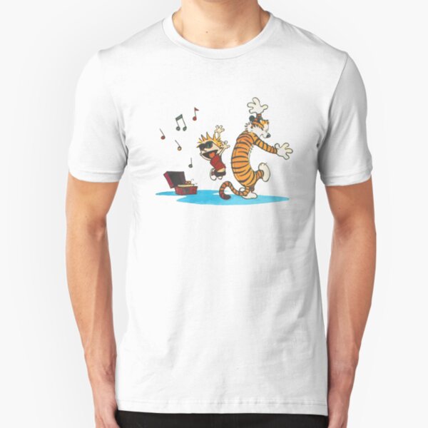 calvin and hobbes dancing with music Slim Fit T-Shirt