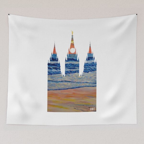 Artikelvorschau, Salt Lake LDS Tempel-Sonnenuntergang-Strand-Schattenbild entworfen und verkauft von DSC Arts.