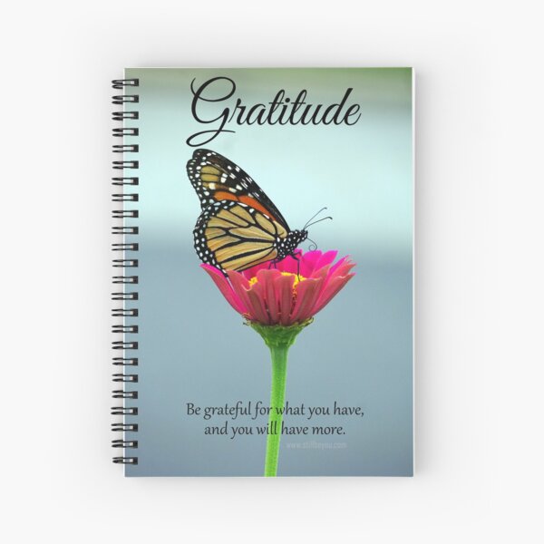 Gratitude - Butterfly on Pink Zinnia Flower Spiral Notebook