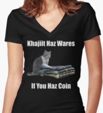 Khajiit haz wares - V.3 classic meme Women's Fitted V-Neck T-Shirt