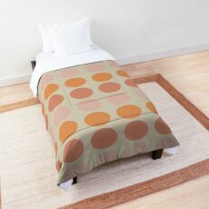 Retro Dots in Orange and Blush Pink on Almond. Minimalist Geometric Pattern Comforter