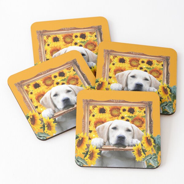 Item preview, Golden retriever in baroque picture frame with sunflowers designed and sold by Move-Art.