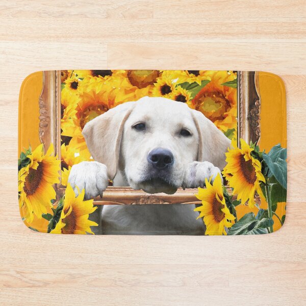 Item preview, Golden retriever in baroque picture frame with sunflowers designed and sold by Move-Art.