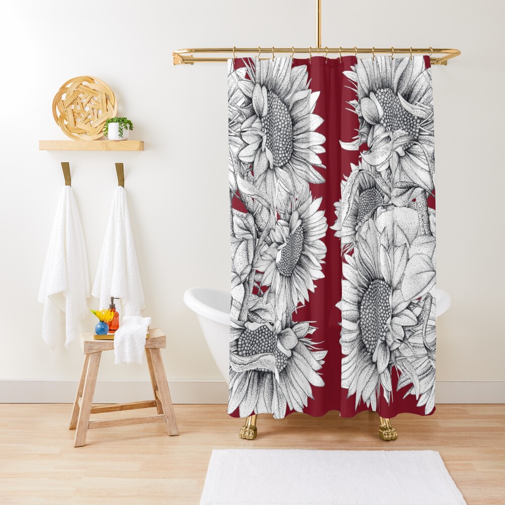 "Black and White Sunflowers " Shower Curtain by Surrealist1 Redbubble