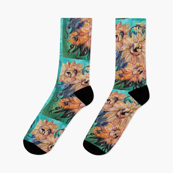 Item preview, Sunflowers on a Teal and Blue Background designed and sold by EloiseArt.