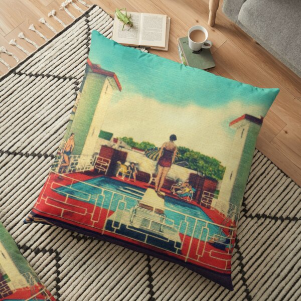 Mid century modern canvas 1950s motel pool photograph Floor Pillow