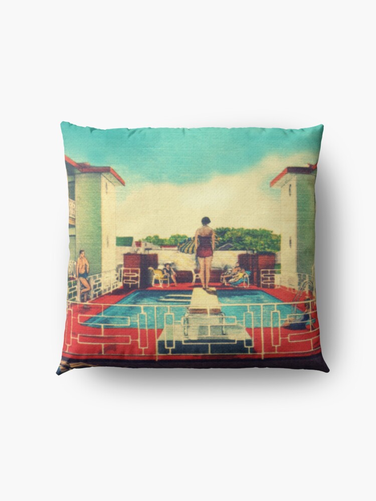 Alternate view of Mid century modern canvas 1950s motel pool photograph Floor Pillow