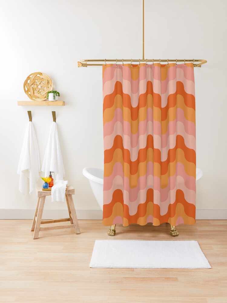 Thumbnail 1 of 5, Shower Curtain, Colored zigzags (pink and orange) designed and sold by lents.