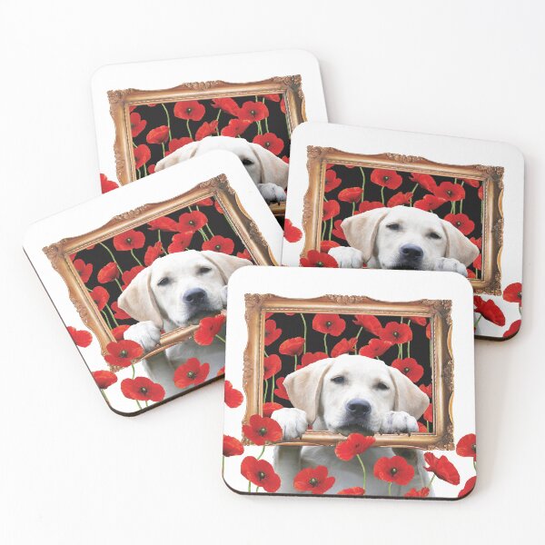 Item preview, Golden retriever in baroque picture frame with poppies designed and sold by Move-Art.