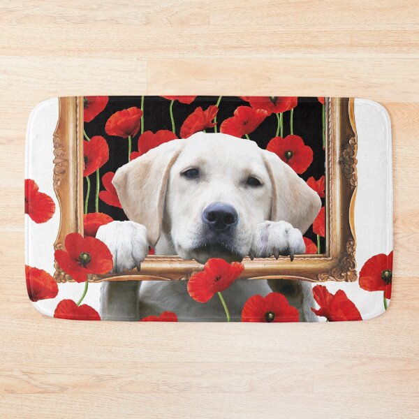 Item preview, Golden retriever in baroque picture frame with poppies designed and sold by Move-Art.