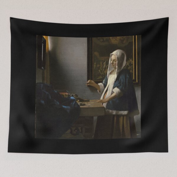 Item preview, woman holding a balance Johannes Jan Vermeer 1664 designed and sold by conceptDVS.