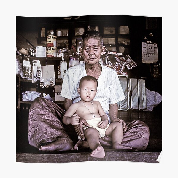 Old Thai man with his grandson in Bangkok, Thailand Poster
