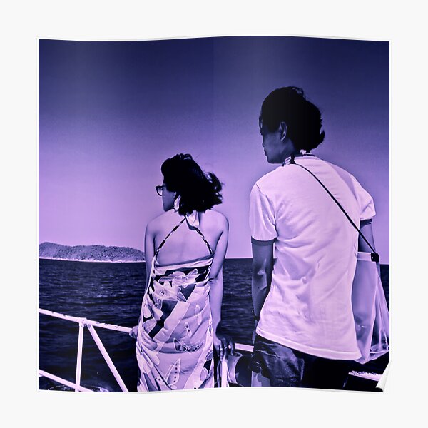 Japanese young couple tourists on ferryboat in Thailand Poster