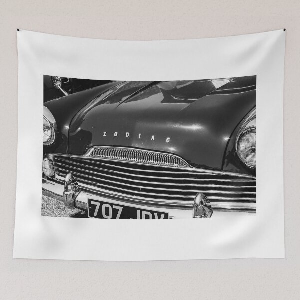 Item preview, A black and white image of a 1961 Ford Zodiac on display at a car show designed and sold by Graham Cornall.