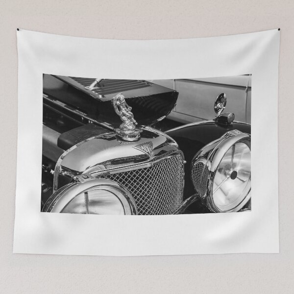 Item preview, A black and white image of the front of a green 1940s Alvis roadster on display at a car show designed and sold by Graham Cornall.