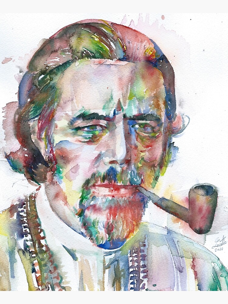 Discover ALAN WATTS watercolor portrait.14 Premium Matte Vertical Poster