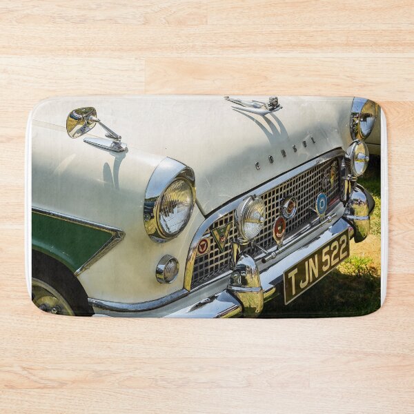 Item preview, The front of a white and green 1959 Ford Consul MK2 on display at a car show designed and sold by Graham Cornall.