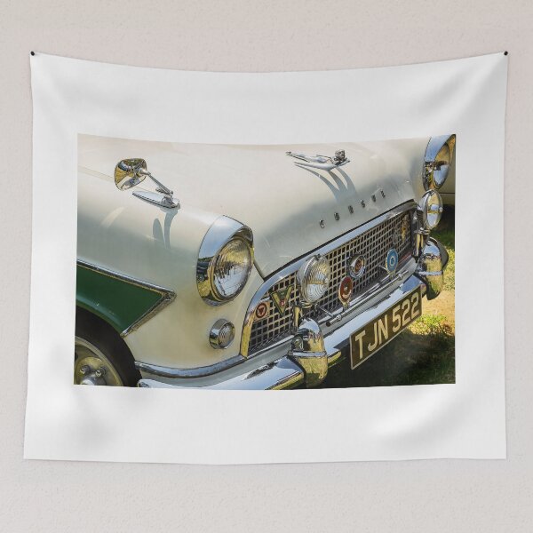 Item preview, The front of a white and green 1959 Ford Consul MK2 on display at a car show designed and sold by Graham Cornall.