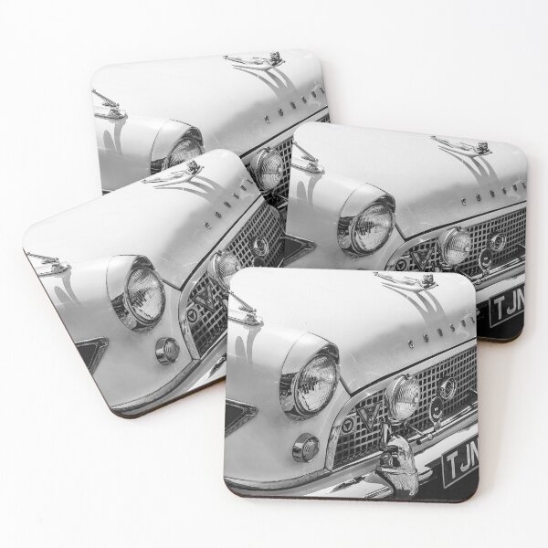 Item preview, A black and white image of the front of a 1959 Ford Consul MK2 on display at a car show designed and sold by Graham Cornall.