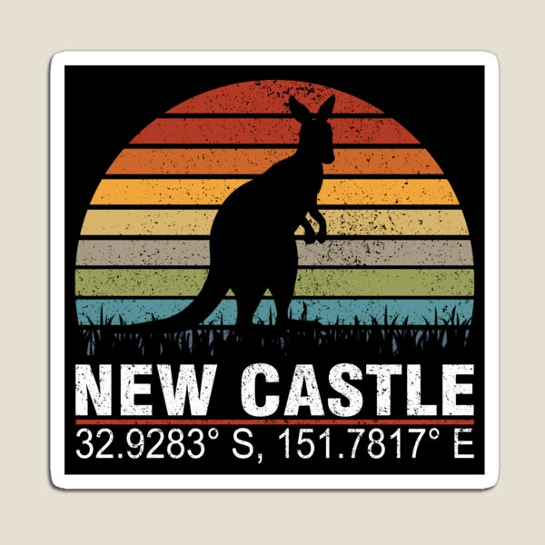 Item preview, New Castle Australia Classic Distressed Retro Sun Kangaroo with GPS Coordinates designed and sold by Bullish-Bear.