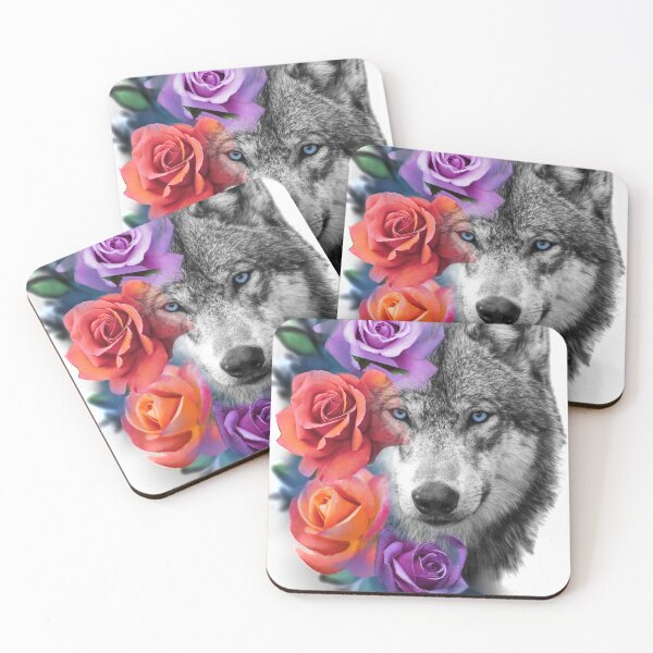 Item preview, Pretty Wolf with Roses and Blue Eyes designed and sold by CharliFaure.