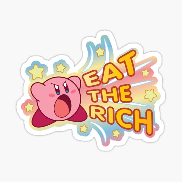 Kirby Eat The Rich - Rainbow Background Sticker