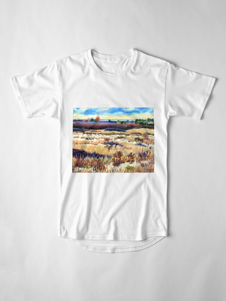 Alternate view of Winter Dunes, Long Beach Island, New Jersey, Jersey Shore, from impressionist oil painting by Pamela Parsons Long T-Shirt