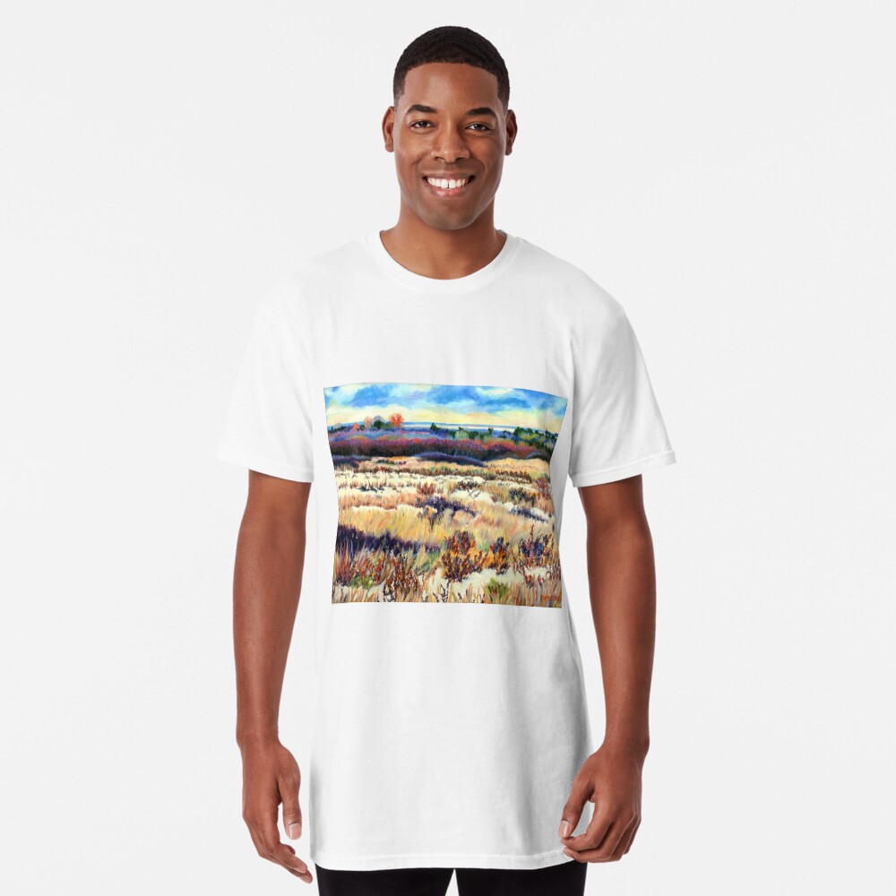 Winter Dunes, Long Beach Island, New Jersey, Jersey Shore, from impressionist oil painting by Pamela Parsons Long T-Shirt